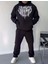 Uzun Kol Kapüşonlu Baskılı Sweatshirt - Siyah 4