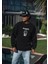 Kışlık Bisiklet Yaka Baskılı Sweatshirt - Siyah 2