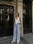 Kadın Arkadan Yırtmaçlı Jeans Kot Palazzo Pantolon - Mavi 5