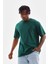 Unisex Oversize Düz Bisiklet Yaka T-Shirt - Koyu Yeşili 1