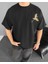 Ön ve Arka Baskılı Oversize Bisiklet Yaka T-Shirt - Siyah 2