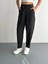 Kadın Yüksel Bel Beli Bağcıklı Rahat Cepli Boru Paça Pantalon - Siyah 5