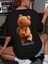 Büyük Boy Ayıcık Baskılı Bisiklet Yaka T-Shirt, Ilkbahar & Yaz Için Rahat Kısa Kollu T-Shirt, Kadın Giyim - Siyah 1