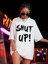20/1 Penye Compack Oversize Beyaz Shut Up Kısa Kol Yazlık Tişört - Beyaz 3