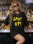 20/1 Penye Compack Shut Up Baskılı Oversize Bisiklet Yaka Kısa Kol T-Shirt - Siyah 1
