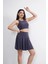 Sendy Kumaş Bisiklet Yaka Crop Şortlu Etek Ikili Takım - Antrasit 3