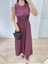 Kolsuz Göğüs Lastıklı %100 Poplin Uzun Elbise - Bordo 5