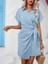 Kadın Kısa Kollu Yakalı Yandan Bağlamalı Dokuma Elbise 4