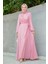 Narin Mat Şifon Tesettür Abiye-Pembe 1