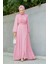 Narin Mat Şifon Tesettür Abiye-Pembe 5