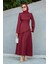 Rise Keten Broşlu Bluz Etek Takım-Bordo 4