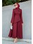 Rise Keten Broşlu Bluz Etek Takım-Bordo 5