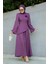 Rise Keten Broşlu Bluz Etek Takım-Mor 1