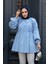 Büzgü Detaylı Bebek Mavisi Tesettür Tunik 101033BM 1