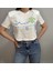 Hawaii Ekru Yazı Baskılı Vatkalı Crop Kadın Tshirt 2