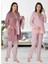 Dvina Effortt Lohusa Desenli Kadife Sabahlıklı Pijama Takımı Pembe - 8088 1