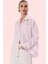 Kadın Pamuklu Çizgili Oversize Gömlek; Rahat Kesim Uzun Kollu Günlük Stil Kaliteli Malzeme 2