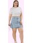 Kadın Pamuklu Denim Etek; Yüksek Bel Düz Desen Mini Boy Rahat Günlük Stil Kaliteli Malzeme 1