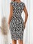 Kadın Kısa Kollu Kare Yakalı Leopar Desenli Dalgıç Elbise 4