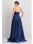 Kadın Straplez Parlak Saten Kumaş Maxi Abiye Elbise 5785 Lacivert 4
