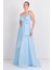 Kadın Tek Omuz Detaylı Şifon Kumaş Maxi Abiye Elbise 5614 Mavi 1