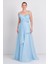 Kadın Tek Omuz Detaylı Şifon Kumaş Maxi Abiye Elbise 5614 Mavi 3