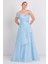 Kadın Tek Omuz Detaylı Şifon Kumaş Maxi Abiye Elbise 5614 Mavi 4