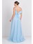 Kadın Tek Omuz Detaylı Şifon Kumaş Maxi Abiye Elbise 5614 Mavi 5