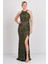 Kadın Halter Yaka Full Payetli Maxi Abiye Elbise 5284 Haki 1