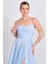 Kadın Ip Askılı Derin Yırtmaçlı Uzun Abiye Elbise 0482 Bebe Mavisi 2
