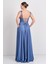 Kadın Derin V Yaka Sırttan Bağlamalı Maxi Abiye Elbise 7091 Indigo 5