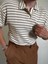 Erkek Oversize Yazlık Triko Polo Yaka, Çizgili Örgü Kumaş, Geniş Kalıp Kısa Kollu Model 5
