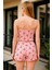 Pembe Kiraz Desenli Kurdelalı Askılı Şortlu Pijama Takımı 2