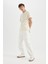 %100 Pamuk Baggy Geniş Kalıp Normal Bel Geniş Paça Beyaz Jean Pantolon C1511AX24SM 2