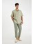 %100 Keten Normal Kesim Crop Duble Paça Yazlık Kumaş Pantolon C1826AX24SM 2