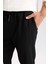 Basic Düz Beli Lastikli Bağcıklı Cepli Jogger Düz Paça Siyah Pantolon D8640AX24AU 5