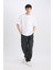 %100 Pamuk Relax Fit Rahat Kesim Geniş Paça Kargo Cepli Siyah Jean Pantolon E6694AX25SP 2