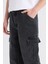 %100 Pamuk Relax Fit Rahat Kesim Geniş Paça Kargo Cepli Siyah Jean Pantolon E6694AX25SP 5
