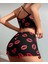 Lily Pembe Siyah Pembe Öpücük Desenli %100 Pamuk Ince Askılı Büstiyer Şort Takım 2