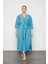 Mıreya Büyük Beden Maxi Kaftan Elbise Turkuaz 1
