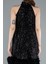 Halter Yaka Eteği Otrişli Kısa Pul Payet Abiye ABK2348 4