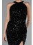 Halter Yaka Yırtmaçlı Midi Pullu Gece Elbisesi ABK2386 3
