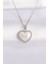 Bfs 316L Çelik Zincir Gümüş Renk Beyaz Taşlı Bombeli Kalp Kolye 1