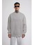 Unisex Biskilet Yaka Üç Iplik Sweatshirt - Gri 1