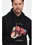 Unisex Kapüşonlu Üç Iplik Oversize Baskılı Sweatshirt - Siyah 1