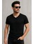 Erkek V Yaka %100 Pamuk Kısa Kollu Siyah T-Shirt Tişört 1