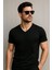 Erkek V Yaka %100 Pamuk Kısa Kollu Siyah T-Shirt Tişört 2