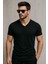 Erkek V Yaka %100 Pamuk Kısa Kollu Siyah T-Shirt Tişört 3