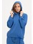 Kadın Kapüşonlu Mavi Sweatshirt ve Eşofman Takımı Scuba Kumaşı 1