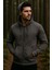 Erkek Kapüşonlu Pamuklu Sweatshirt Hırka Fermuarlı Rahat Kalıp Basic Hırka 3